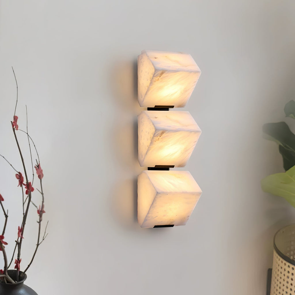 White Alabaster Staircase Wall Lamp — Stepped Paneled LED Shade