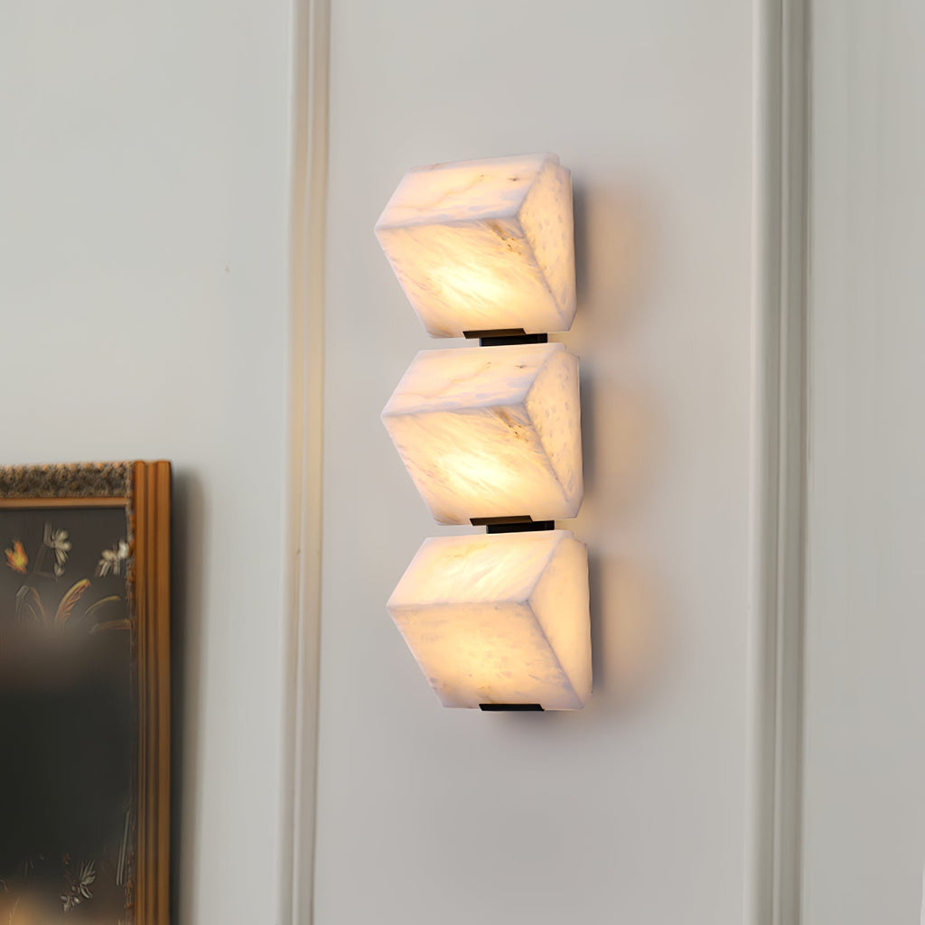 White Alabaster Staircase Wall Lamp — Stepped Paneled LED Shade
