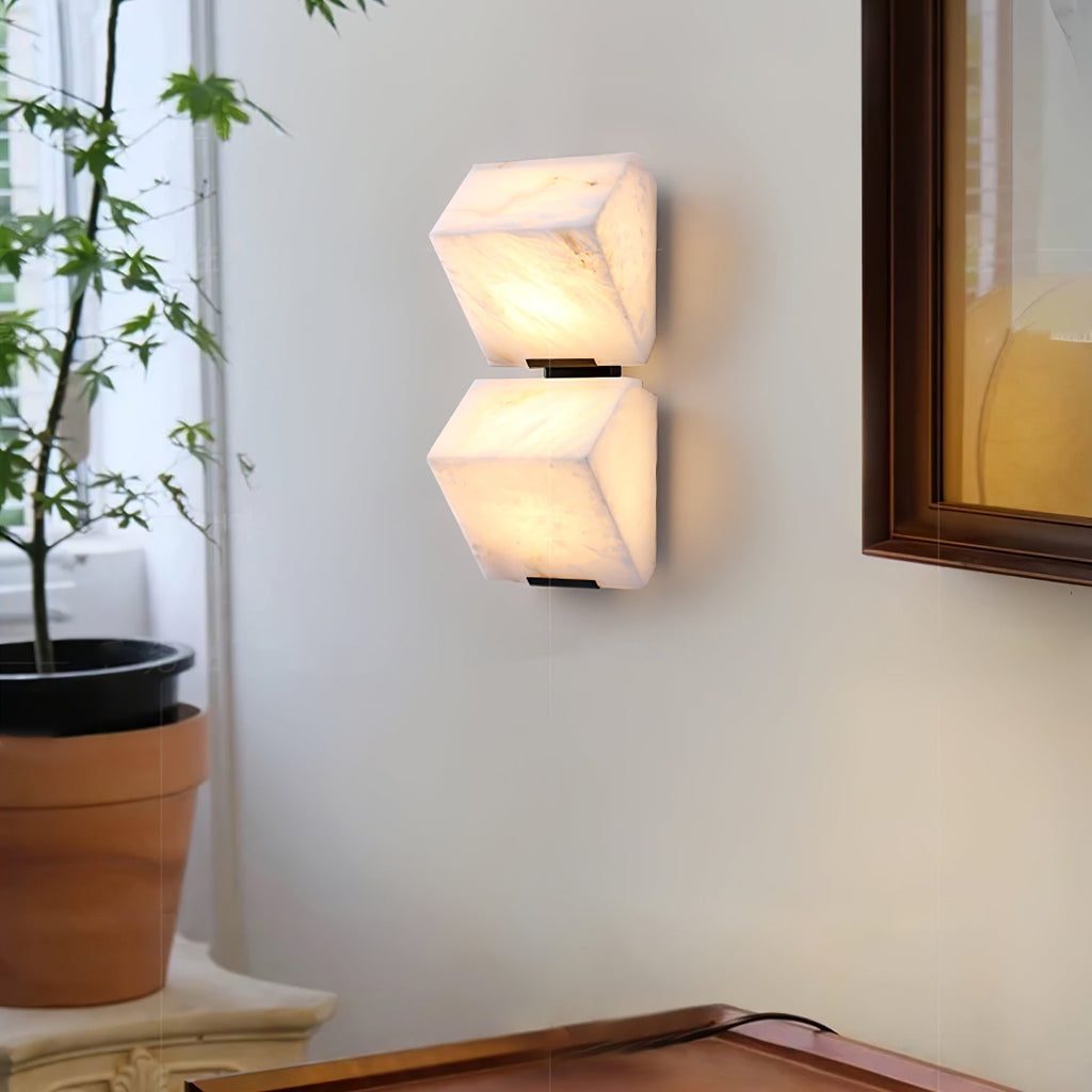 White Alabaster Staircase Wall Lamp — Stepped Paneled LED Shade