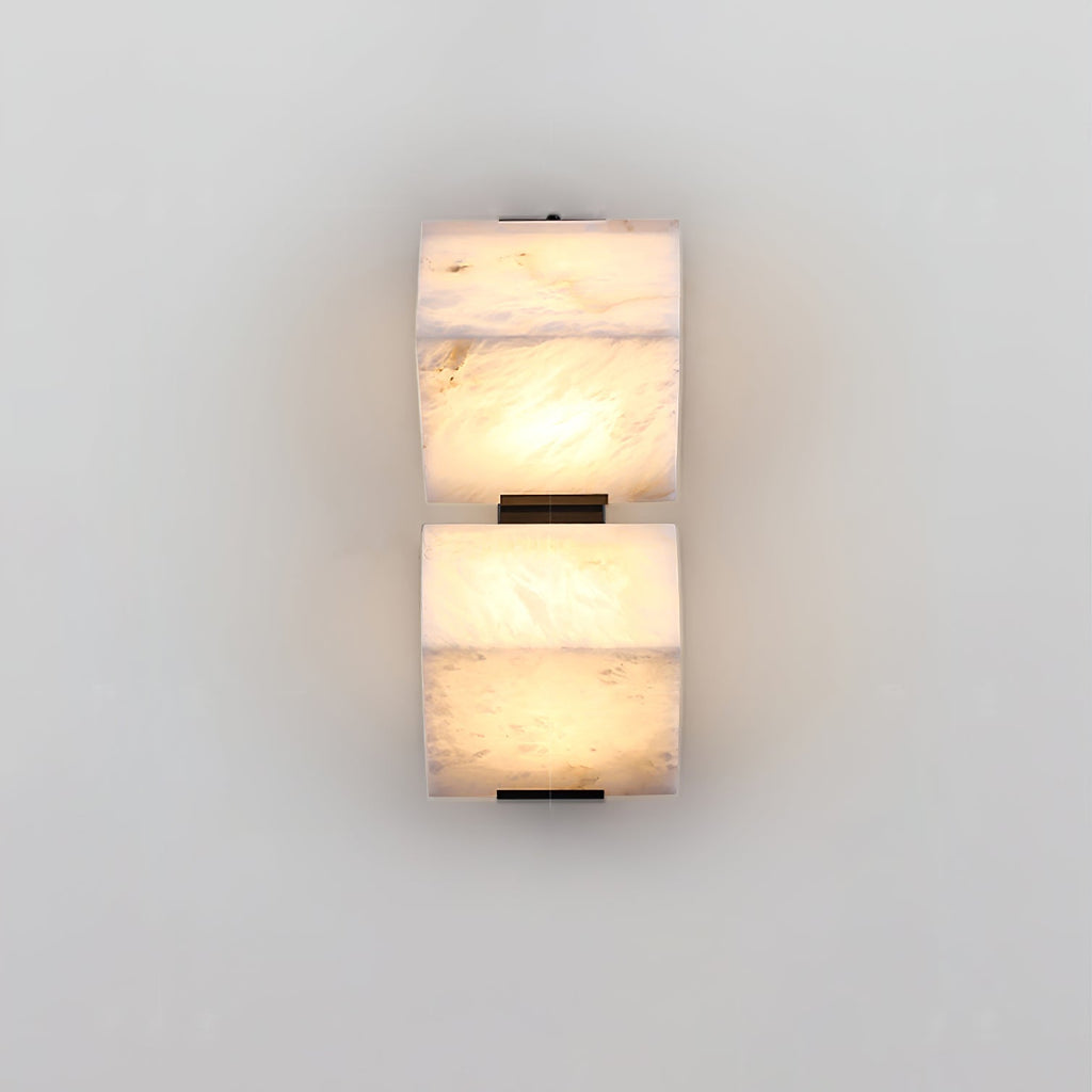 White Alabaster Staircase Wall Lamp — Stepped Paneled LED Shade