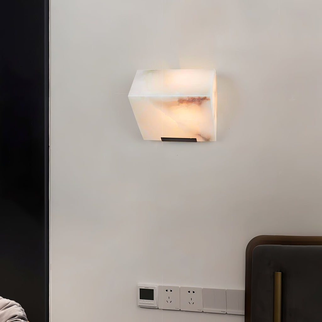 White Alabaster Staircase Wall Lamp — Stepped Paneled LED Shade