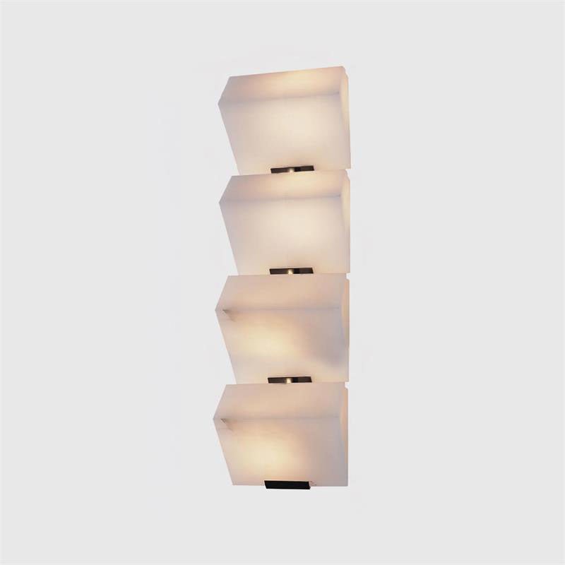White Alabaster Staircase Wall Lamp — Stepped Paneled LED Shade