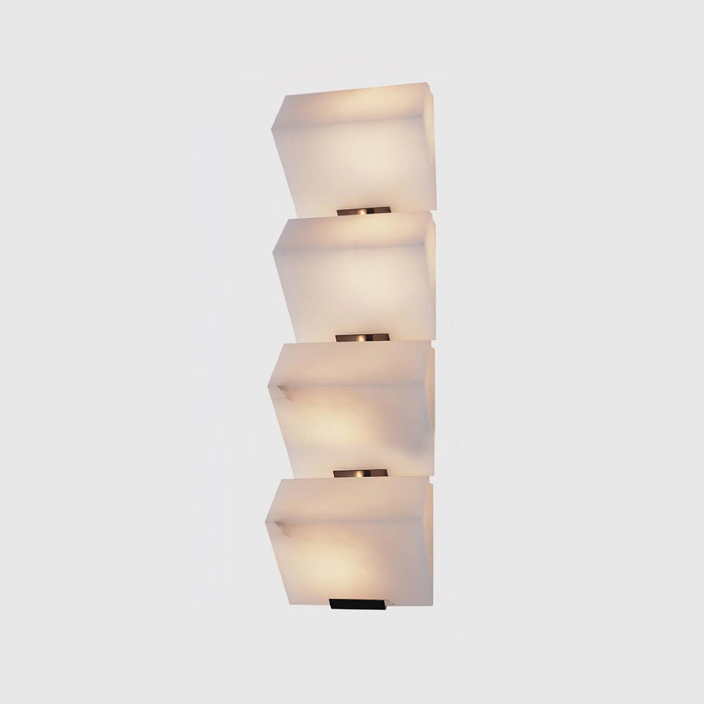 White Alabaster Staircase Wall Lamp — Stepped Paneled LED Shade