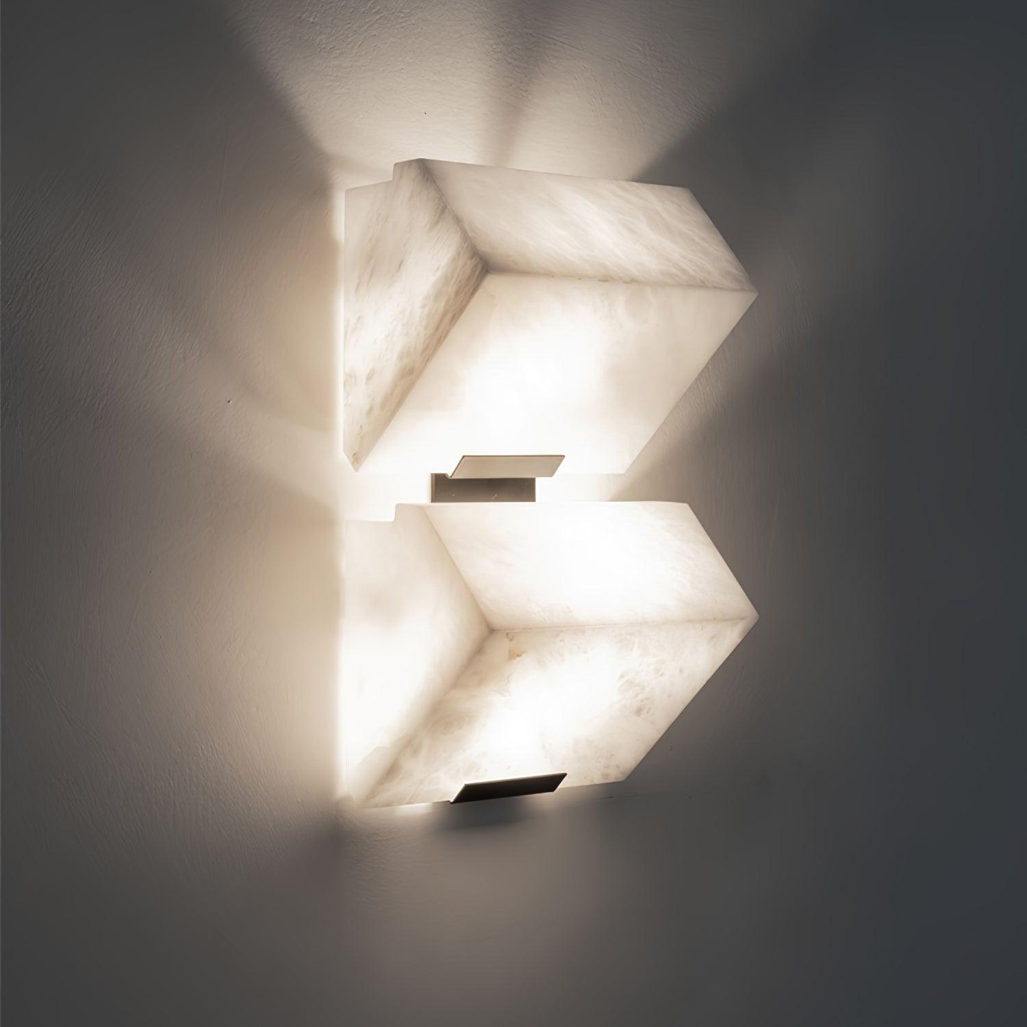 White Alabaster Staircase Wall Lamp — Stepped Paneled LED Shade