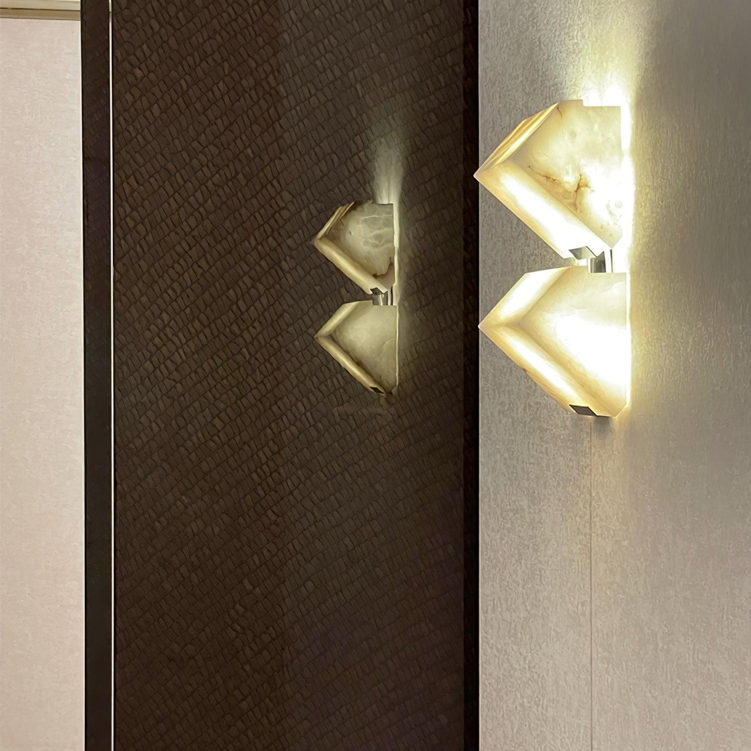 White Alabaster Staircase Wall Lamp — Stepped Paneled LED Shade