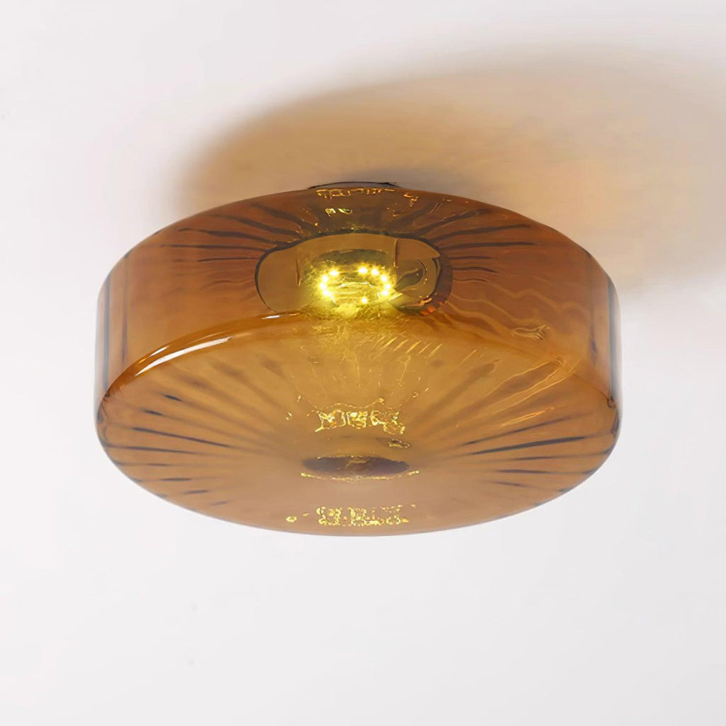 Plafonnier en verre ambré June — Abat-jour à motif rayonnant