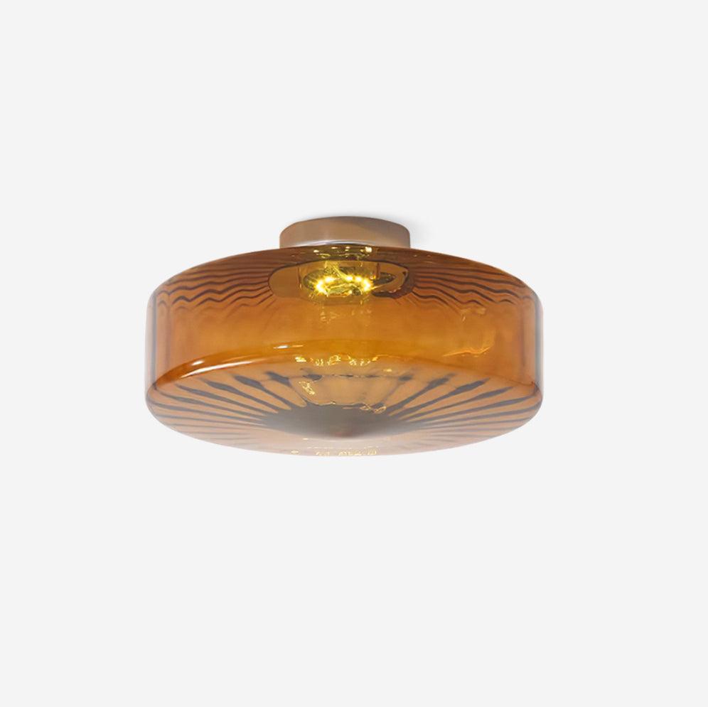 Plafonnier en verre ambré June — Abat-jour à motif rayonnant