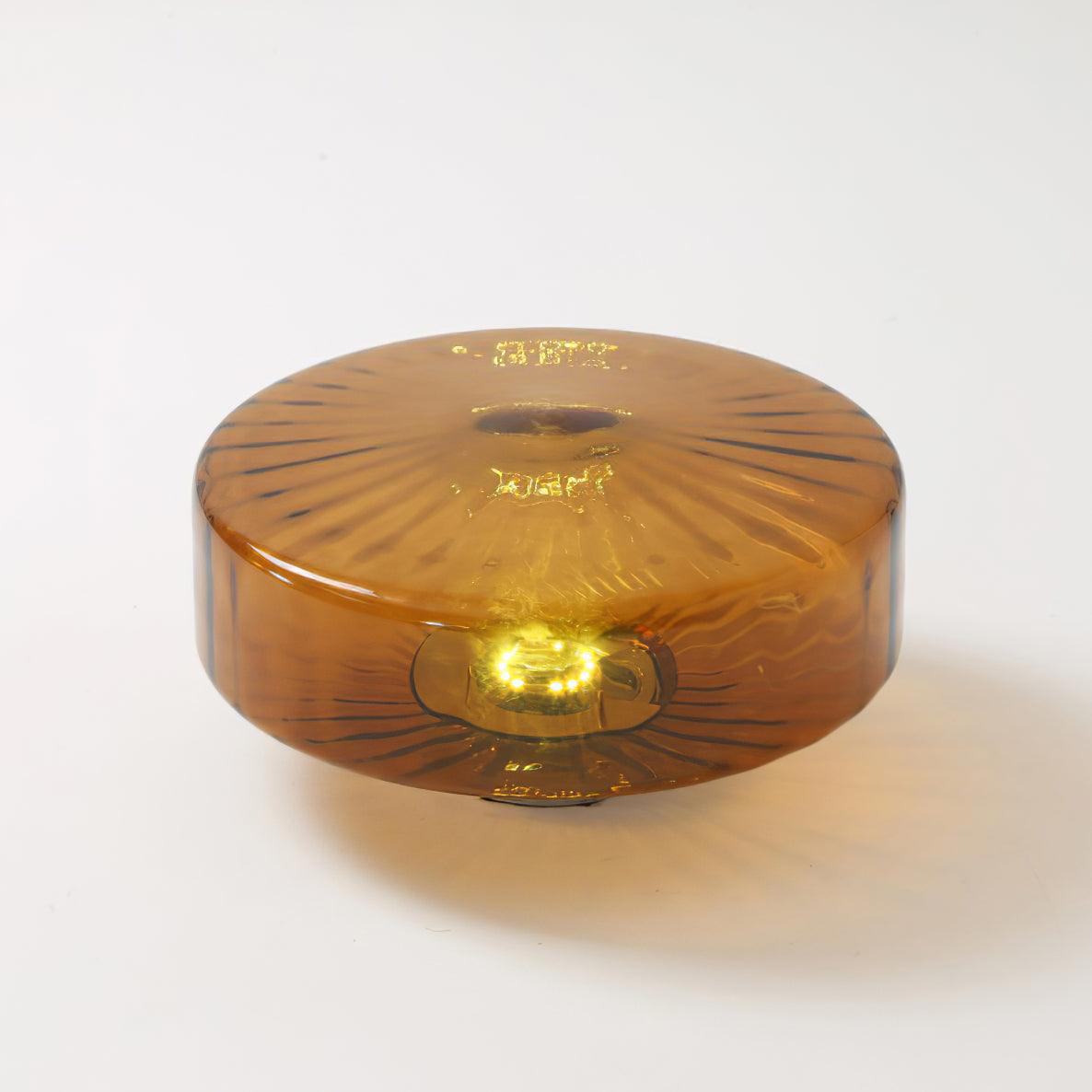 Plafonnier en verre ambré June — Abat-jour à motif rayonnant