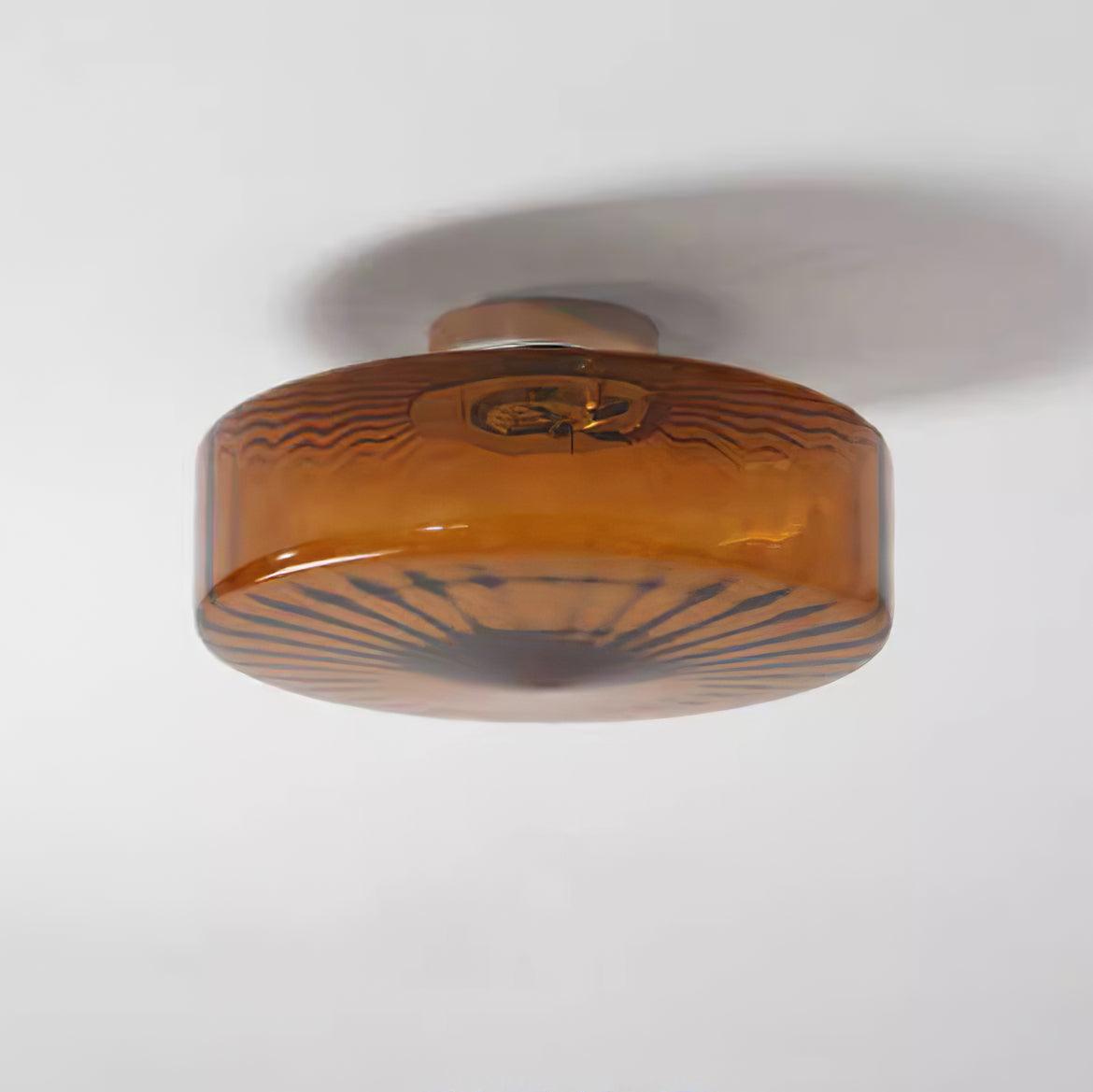 Plafonnier en verre ambré June — Abat-jour à motif rayonnant