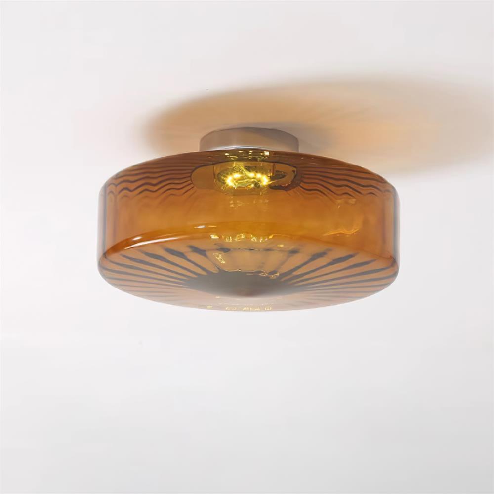 Plafonnier en verre ambré June — Abat-jour à motif rayonnant
