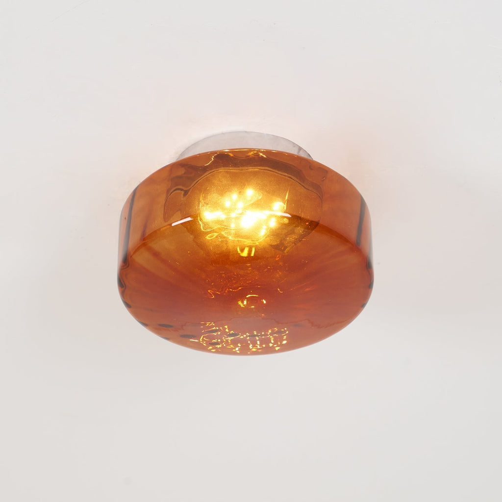 Plafonnier en verre ambré June — Abat-jour à motif rayonnant