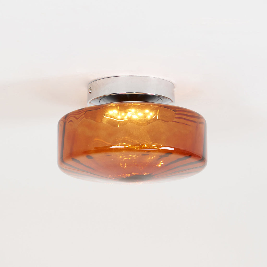 Plafonnier en verre ambré June — Abat-jour à motif rayonnant