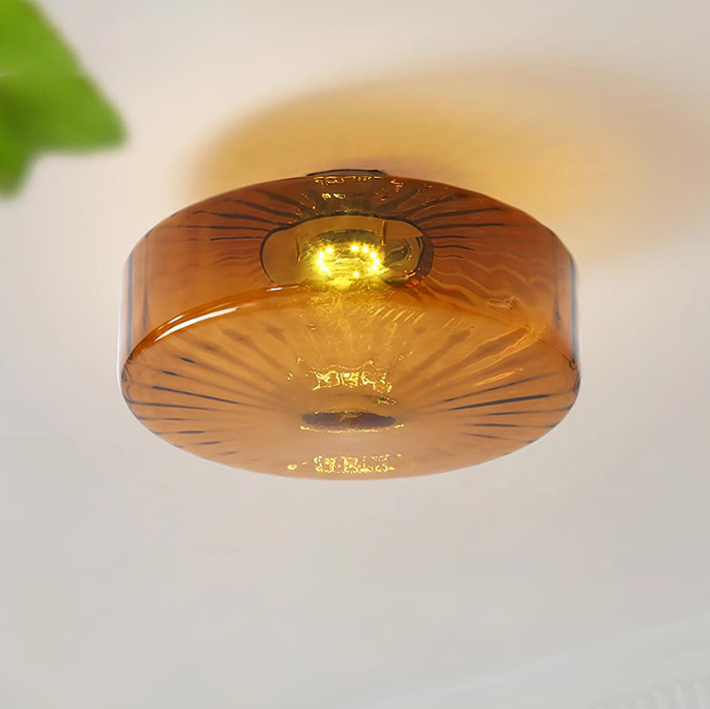 Plafonnier en verre ambré June — Abat-jour à motif rayonnant
