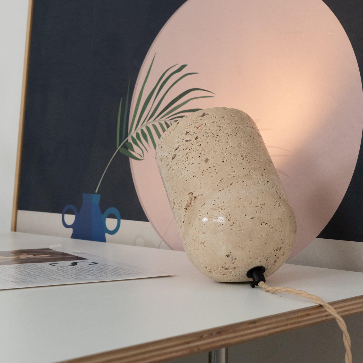 Amidori Yellow Travertine Wabi-Sabi Table Light — 40W Max, E26 E27 Socket