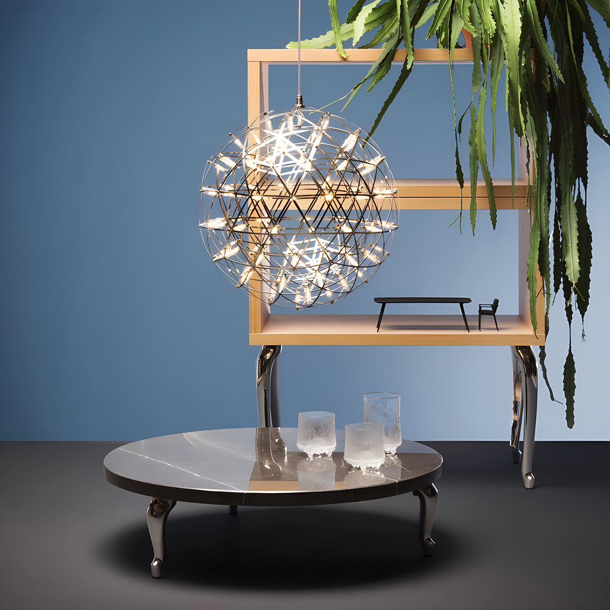 Silberne Feuerkugel-Hängeleuchte für Esszimmer - Orntli