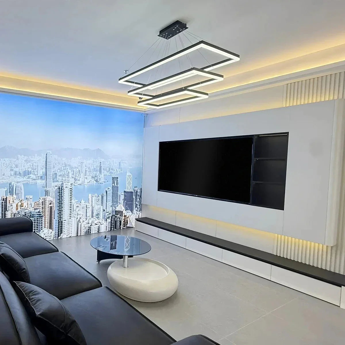 Moderni musta kerroksittainen suorakaiteen muotoinen kattokruunu - Orntli