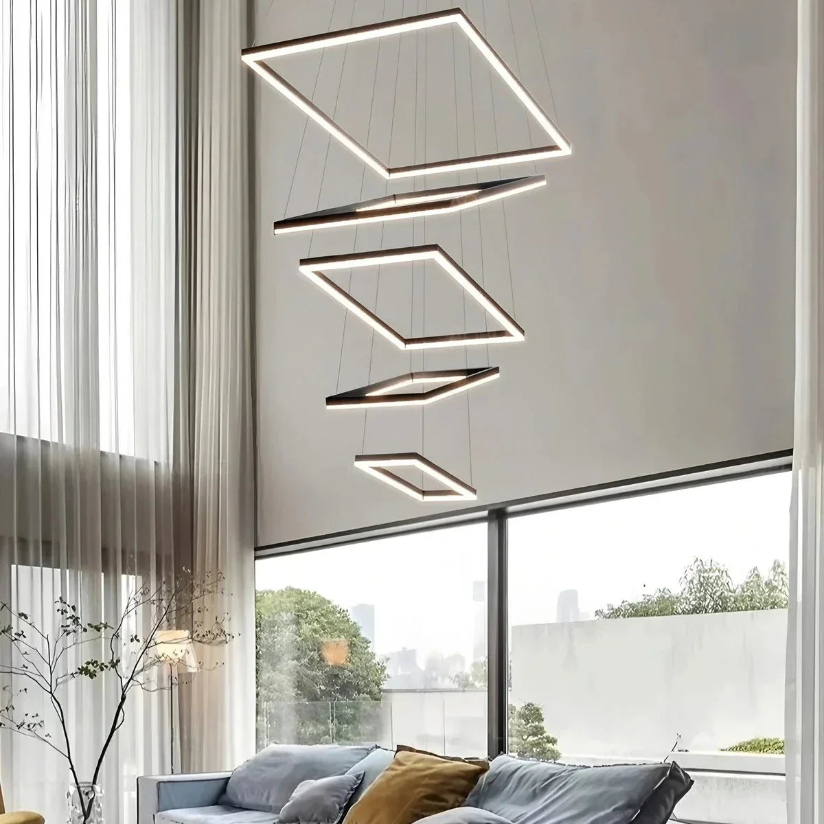 Moderni musta kerroksittainen suorakaiteen muotoinen kattokruunu - Orntli