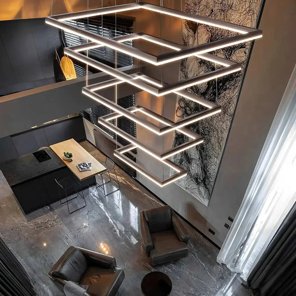 Moderni musta kerroksittainen suorakaiteen muotoinen kattokruunu - Orntli