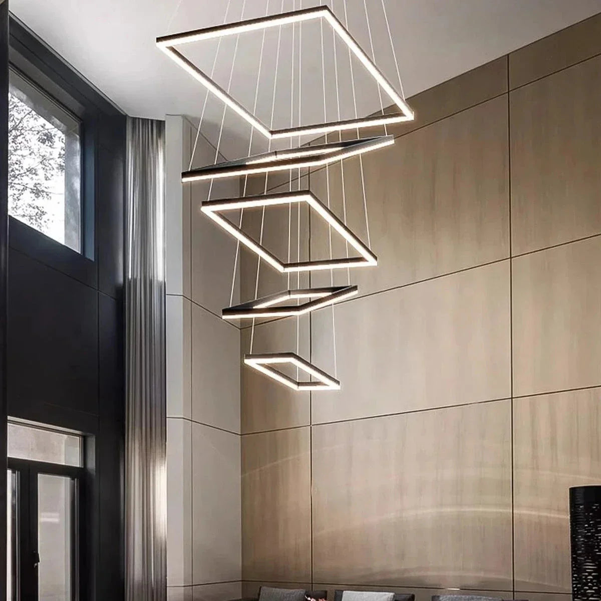 Moderni musta kerroksittainen suorakaiteen muotoinen kattokruunu - Orntli