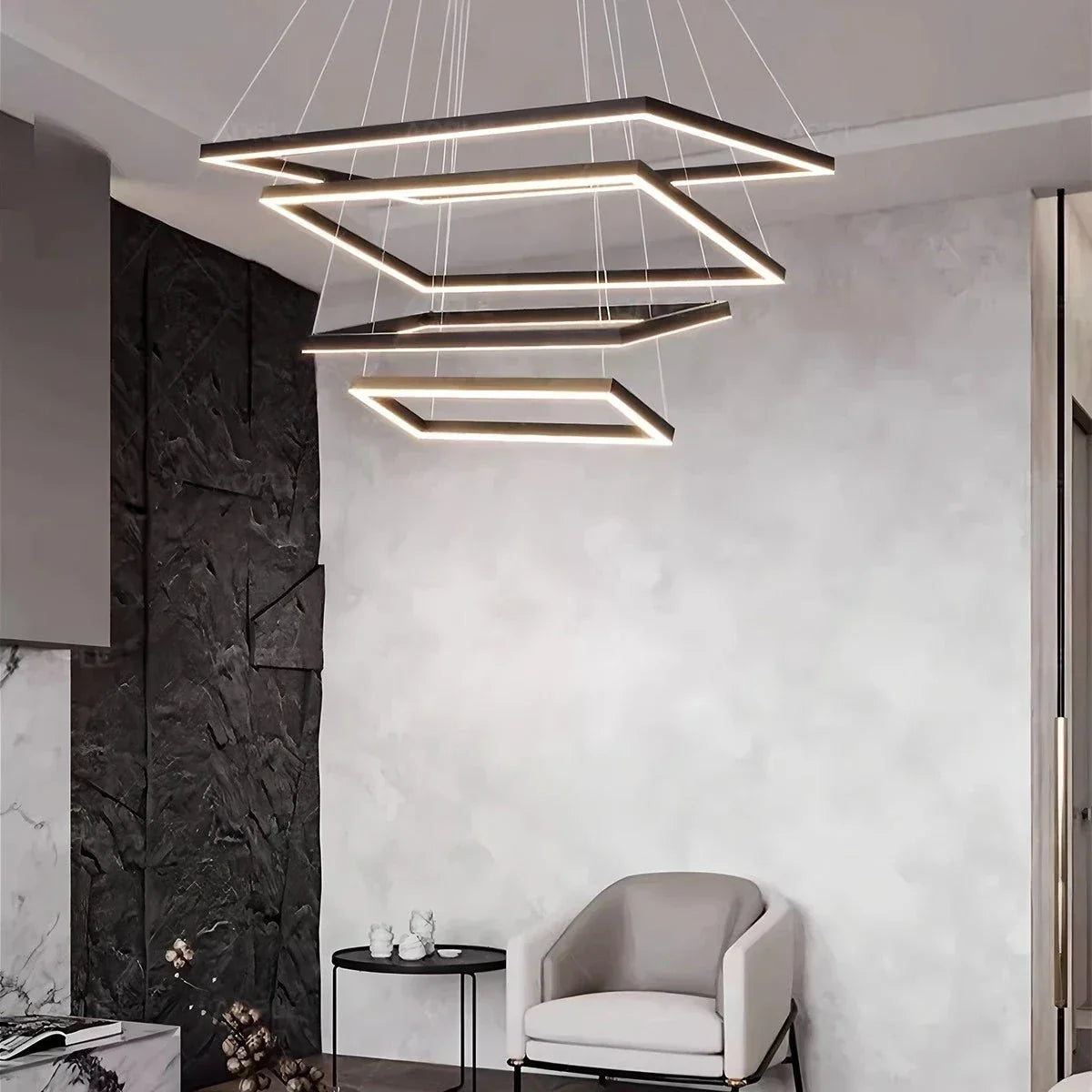 Moderni musta kerroksittainen suorakaiteen muotoinen kattokruunu - Orntli