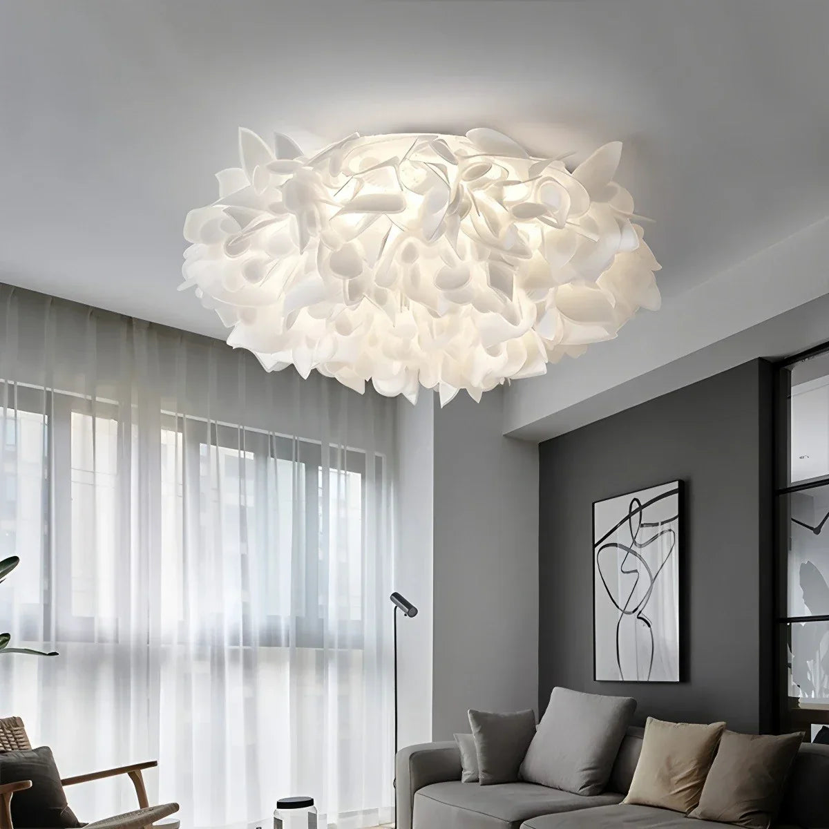 White Flower-Shaped Flush Mount Ceiling Light - Orntli