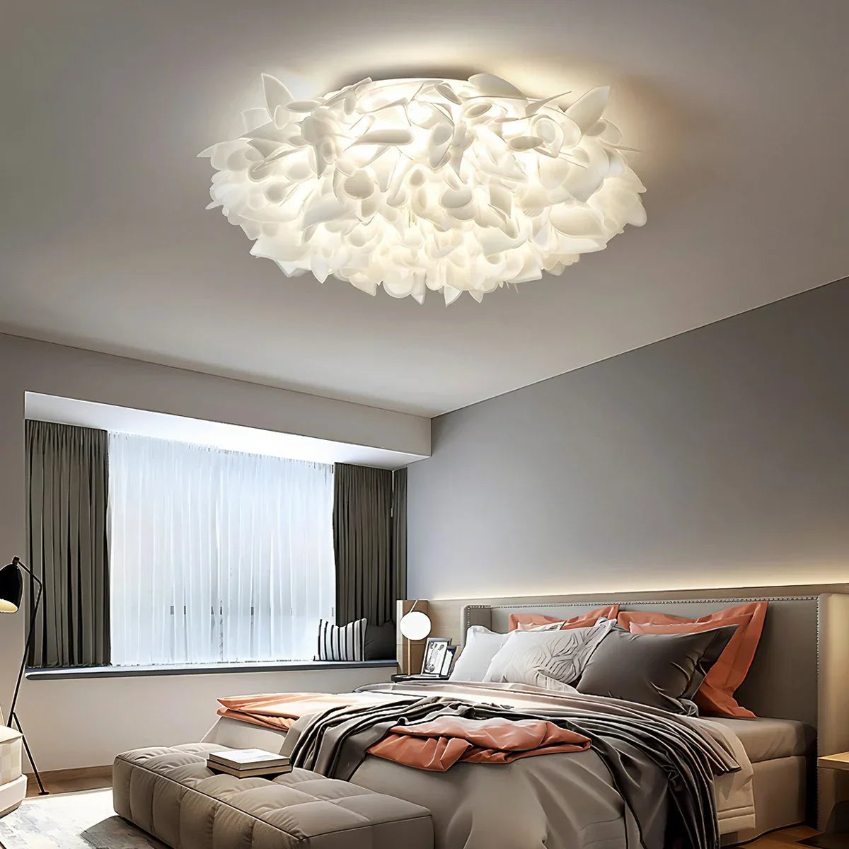 White Flower-Shaped Flush Mount Ceiling Light - Orntli