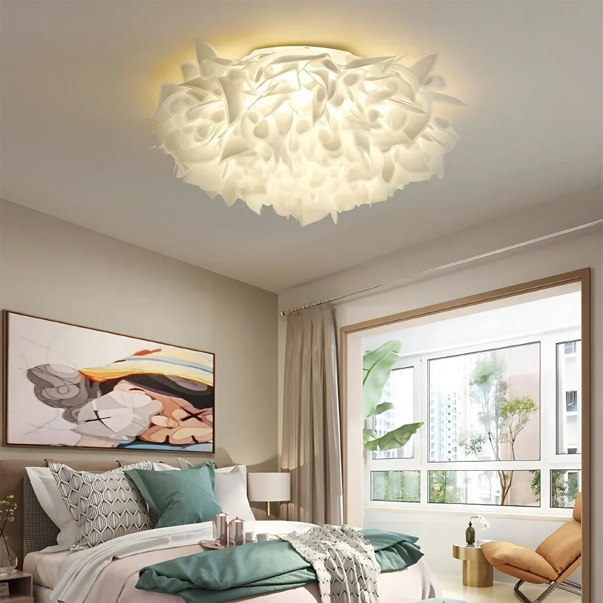 White Flower-Shaped Flush Mount Ceiling Light - Orntli