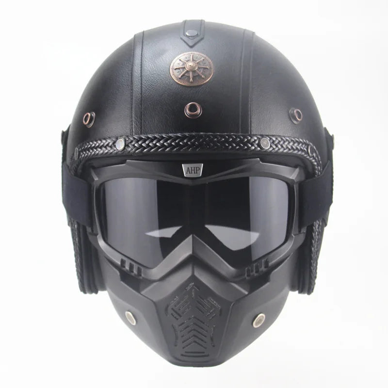 Casque de moto vintage ouvert rétro avec masque à lunettes