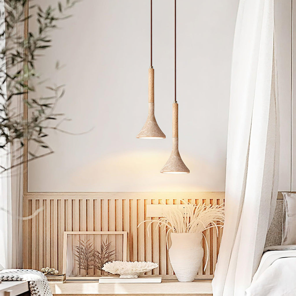 Závěsné svítidlo Japandi z travertinu - designová lampa z přírodního kamene