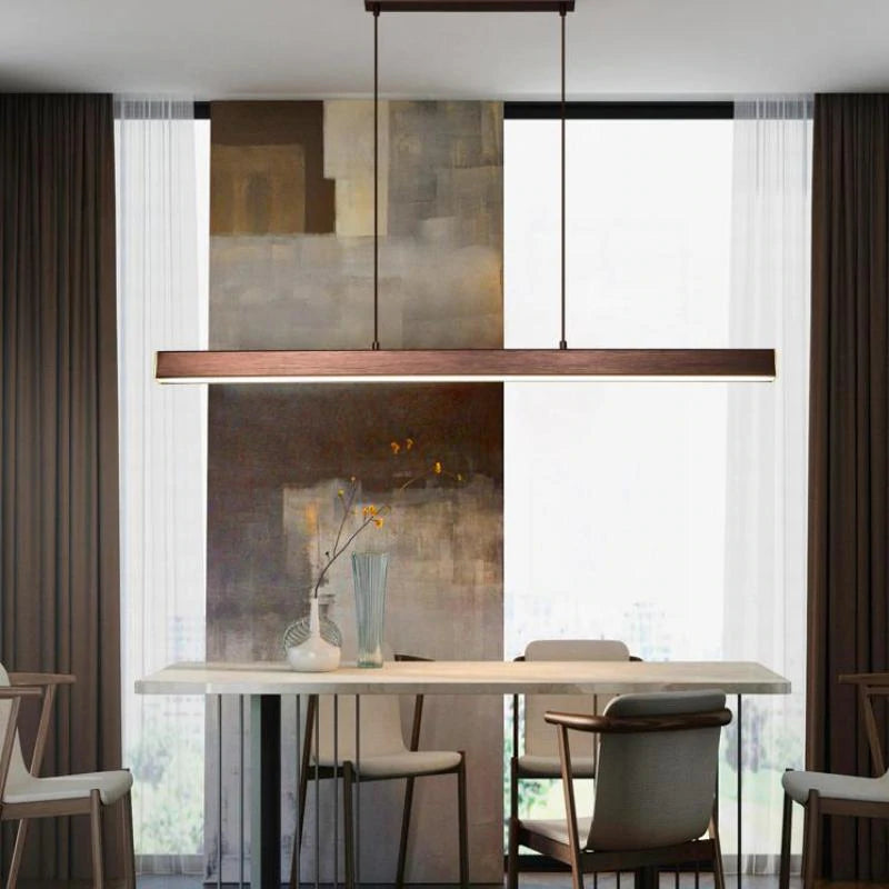 Dimbare lineaire LED-hanglamp — zwart of koperbruin, 80–150 cm