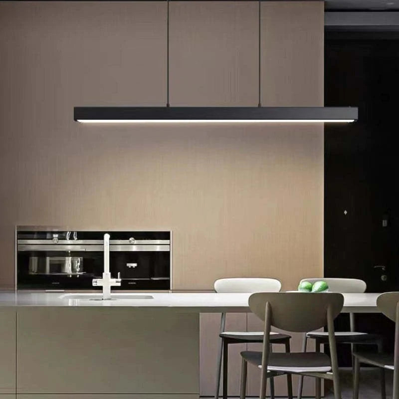 Dimbare lineaire LED-hanglamp — zwart of koperbruin, 80–150 cm