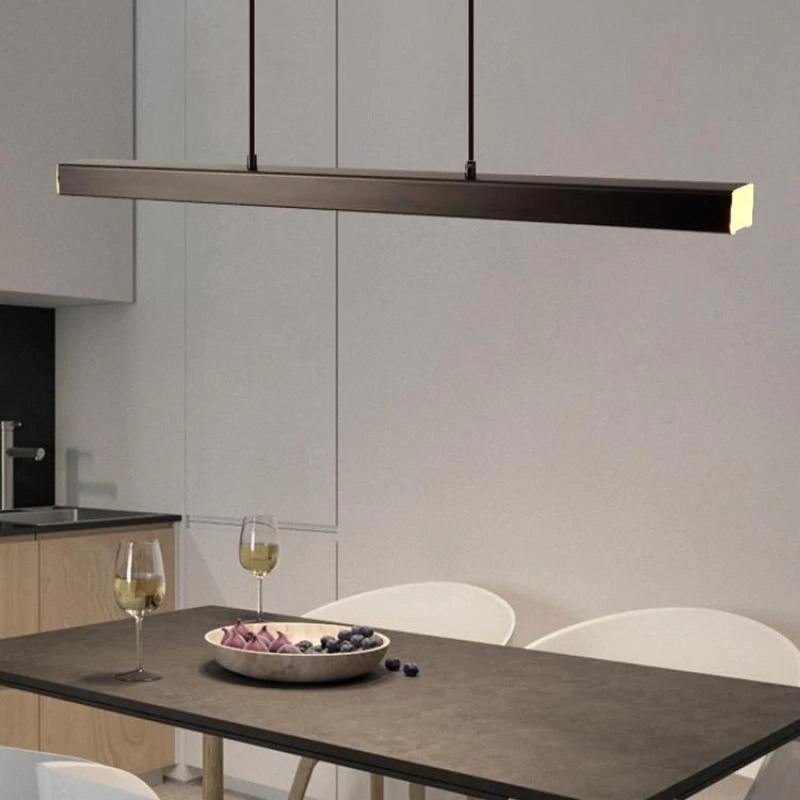 Dimbare lineaire LED-hanglamp — zwart of koperbruin, 80–150 cm