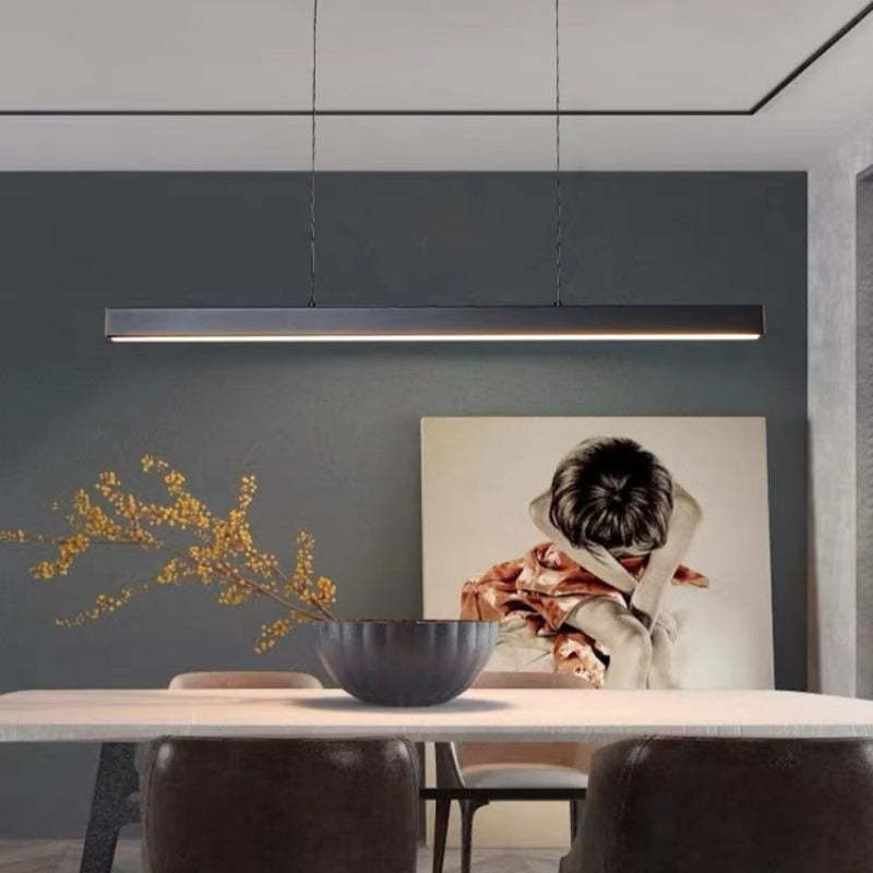 Dimbare lineaire LED-hanglamp — zwart of koperbruin, 80–150 cm