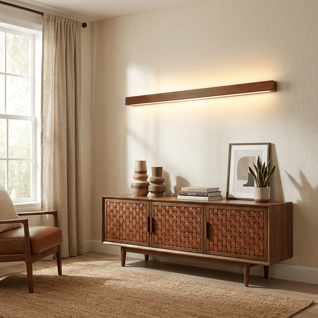 Arlo Linear Wood Wall Light — Slim Dual-Mount Design
