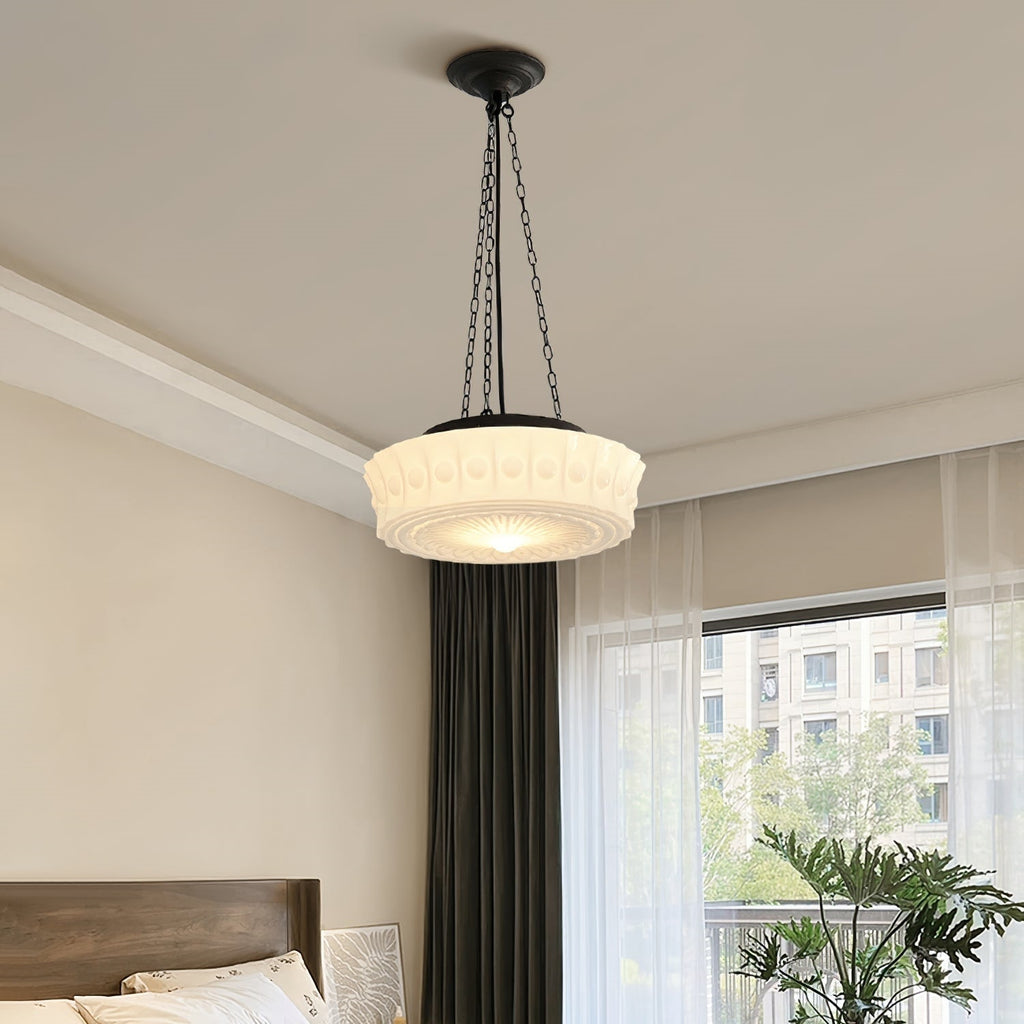 Valentina French Country Dome Pendant Light — Vintage White/Beige Finish