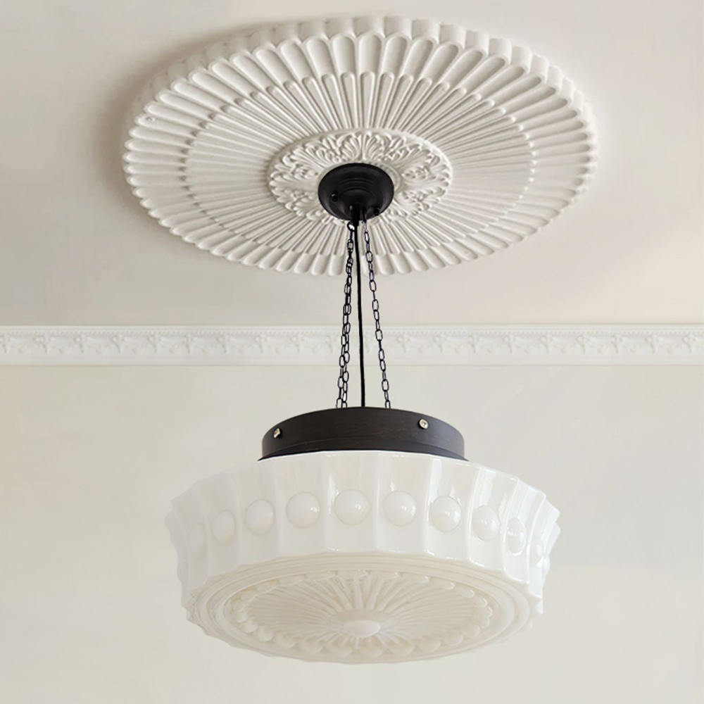 Valentina French Country Dome Pendant Light — Vintage White/Beige Finish