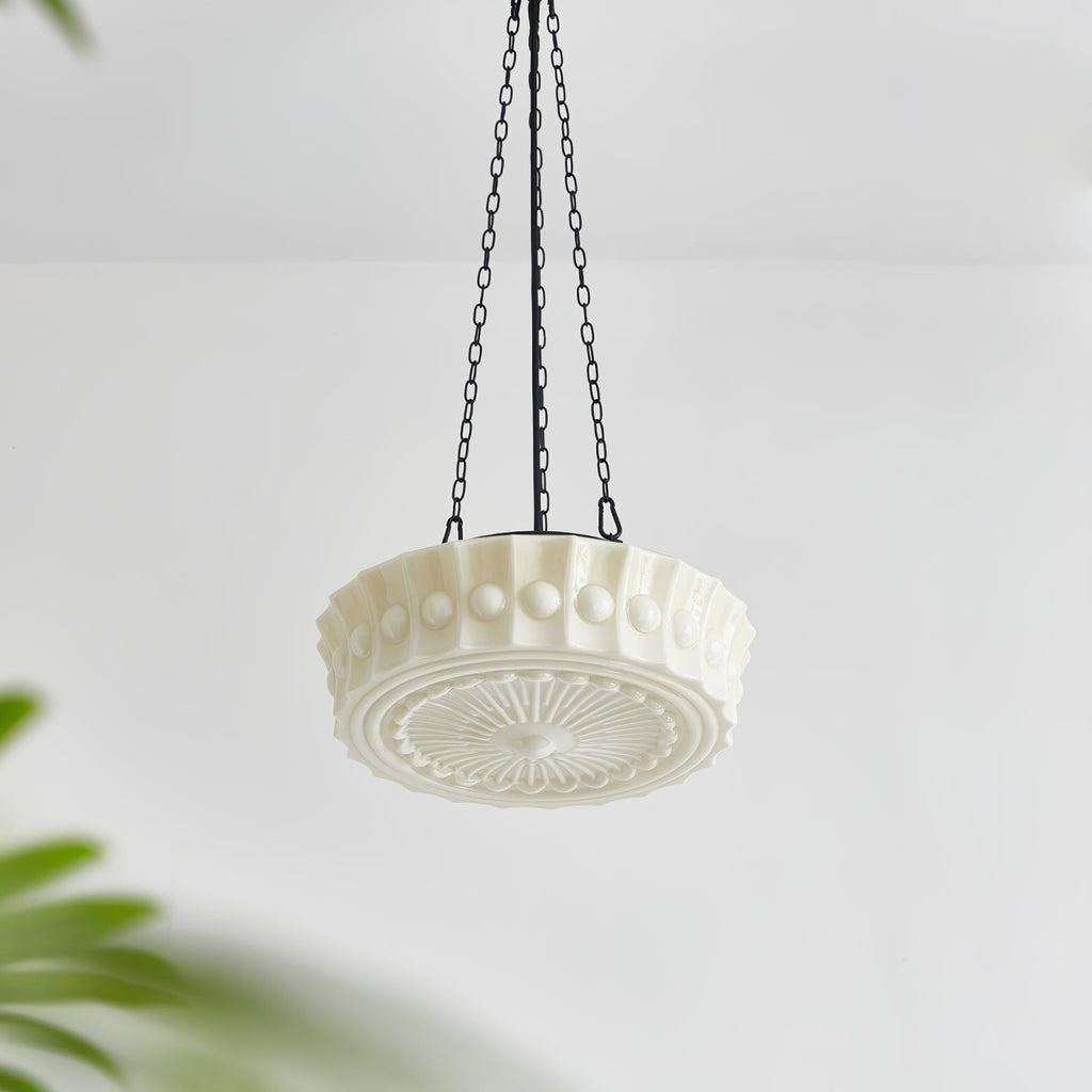 Valentina French Country Dome Pendant Light — Vintage White/Beige Finish