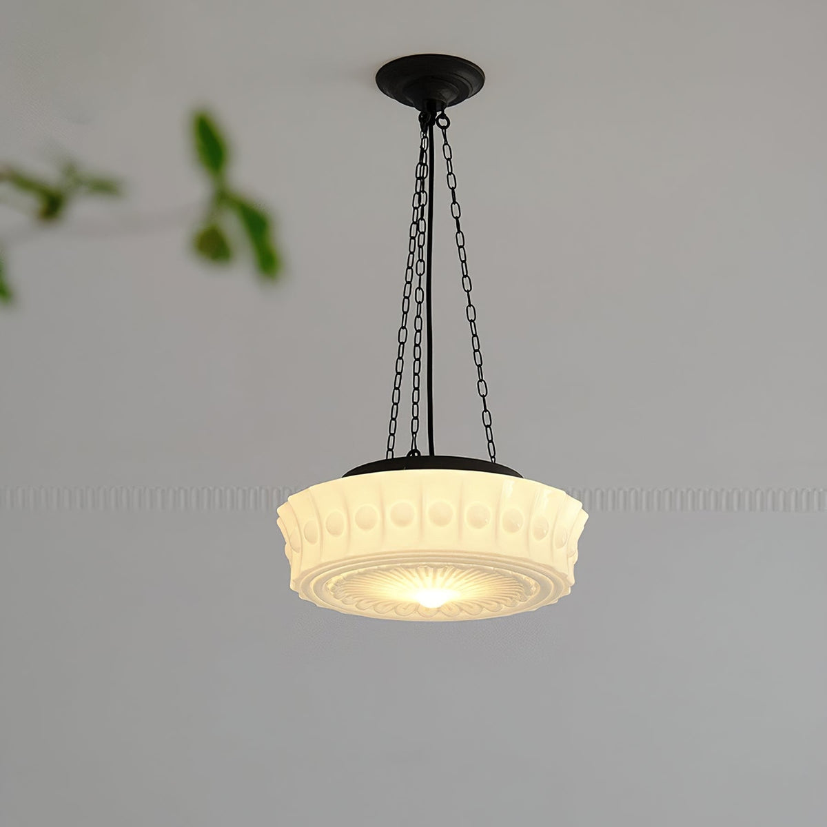 Valentina French Country Dome Pendant Light — Vintage White/Beige Finish