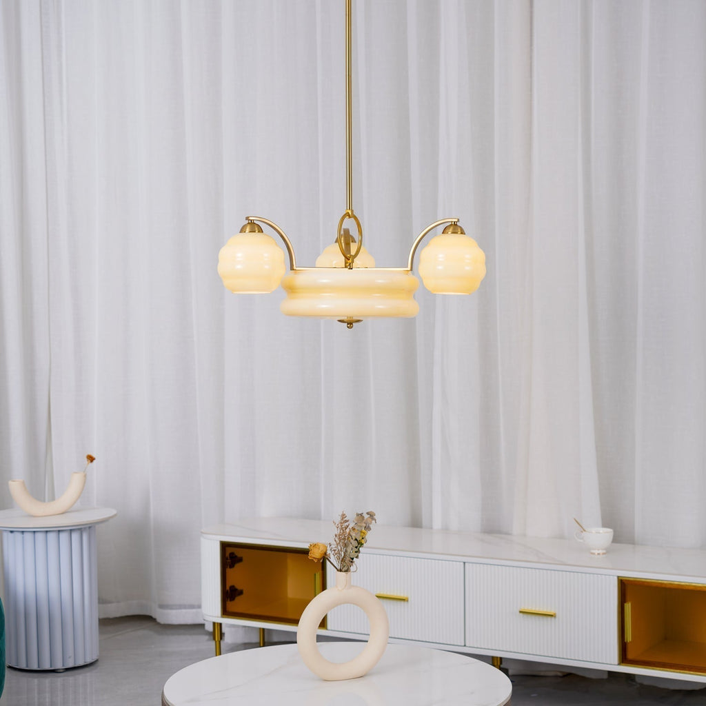 Lustre Lustra Art déco — abat-jour en verre doré vintage