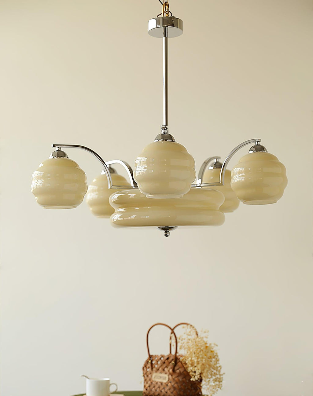 Lustre Lustra Art déco — abat-jour en verre doré vintage