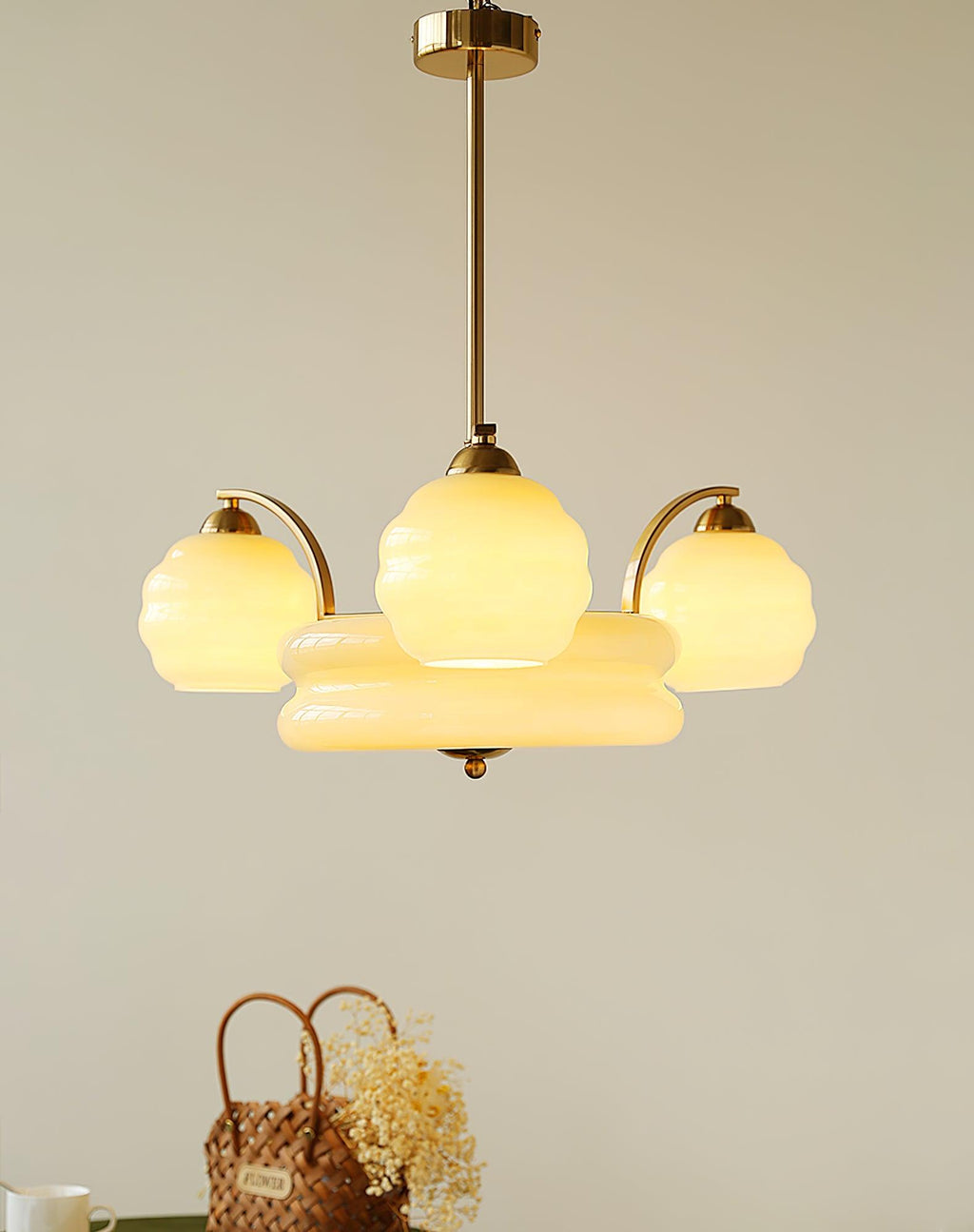 Lustre Lustra Art déco — abat-jour en verre doré vintage
