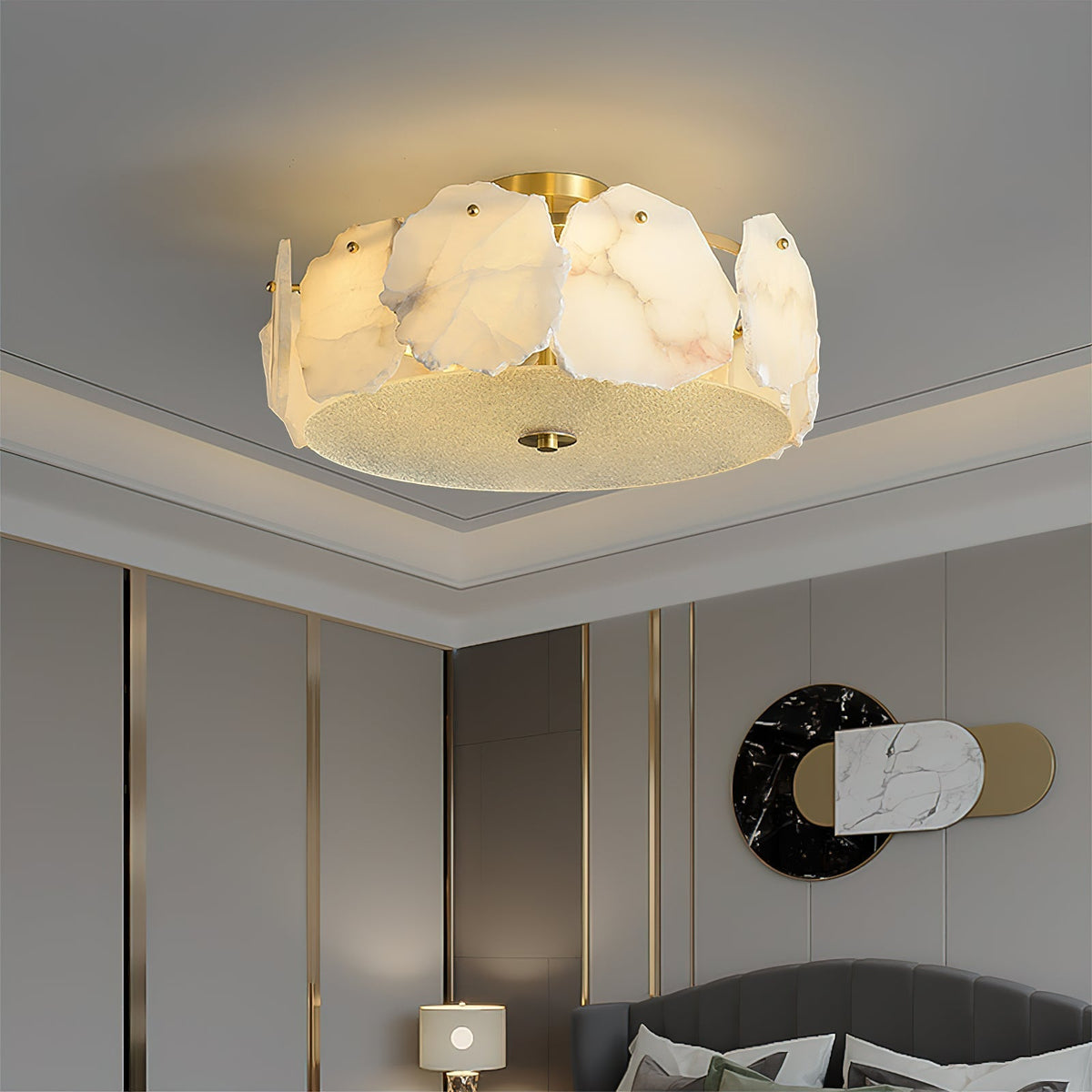 Candeeiro de teto Zoruvys em vidro de alabastro — design de disco plano com várias tonalidades