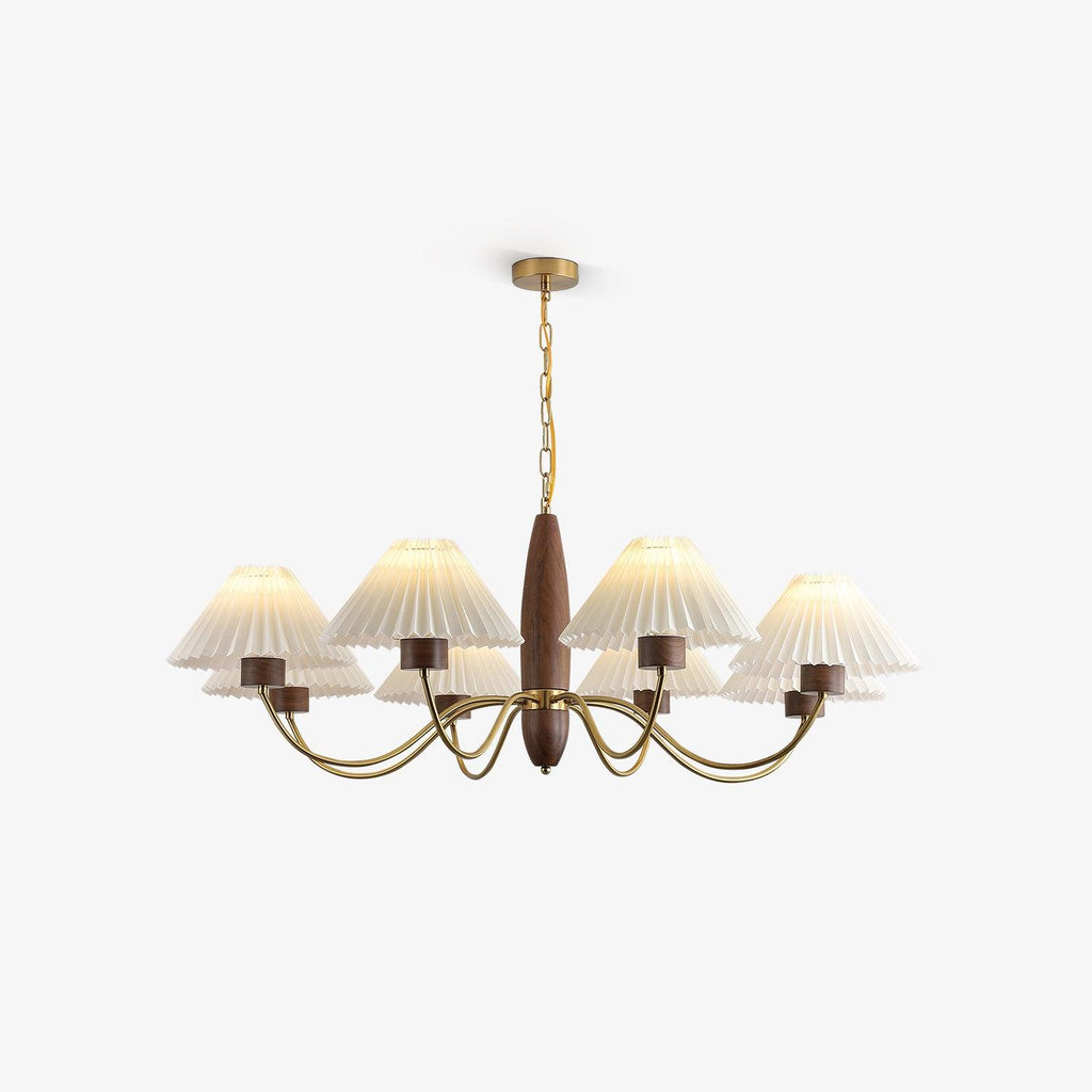 Lustra Kronleuchter – elegantes Modell aus Walnuss und Messing mit 3 Leuchtenköpfen, 60cm Durchmesser x 43cm Höhe