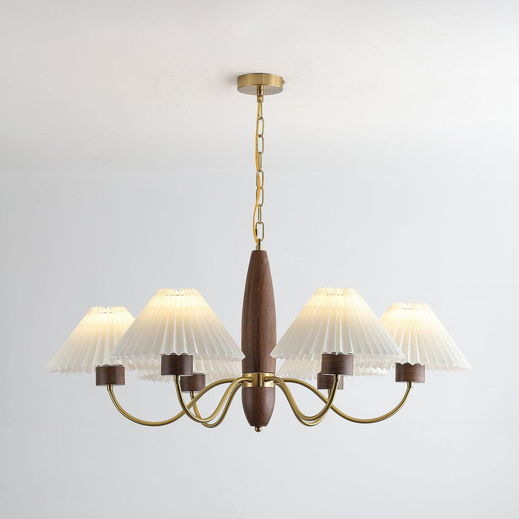 Lustra Kronleuchter – elegantes Modell aus Walnuss und Messing mit 3 Leuchtenköpfen, 60cm Durchmesser x 43cm Höhe