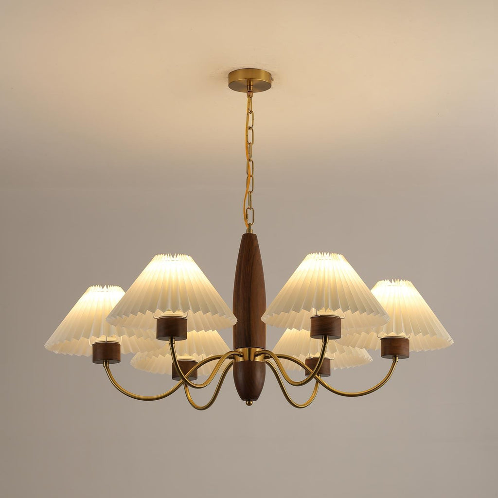 Lustra Kronleuchter – elegantes Modell aus Walnuss und Messing mit 3 Leuchtenköpfen, 60cm Durchmesser x 43cm Höhe