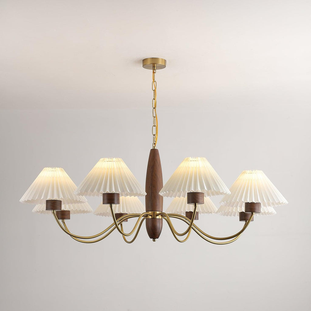 Lustra Kronleuchter – elegantes Modell aus Walnuss und Messing mit 3 Leuchtenköpfen, 60cm Durchmesser x 43cm Höhe