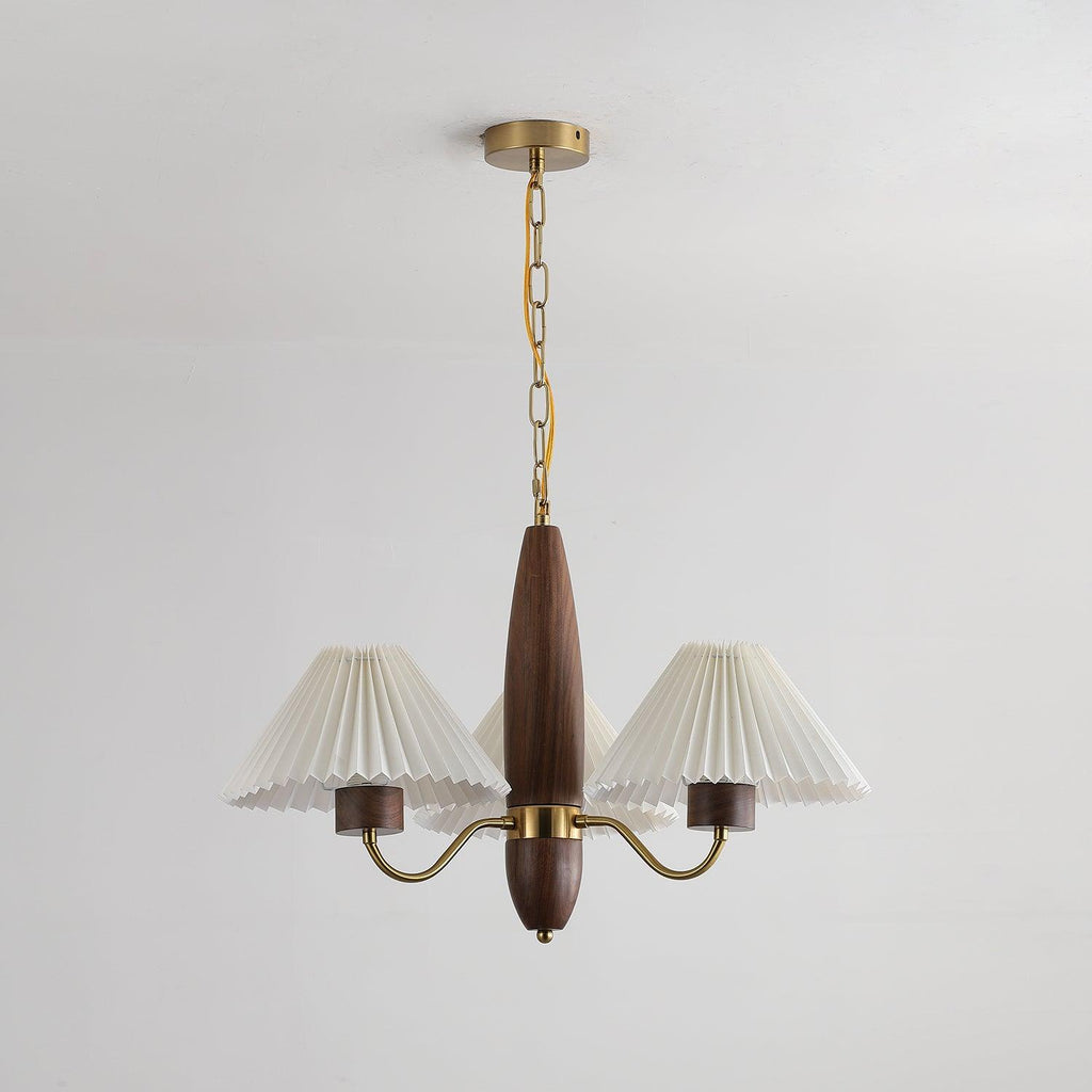 Lustra Kronleuchter – elegantes Modell aus Walnuss und Messing mit 3 Leuchtenköpfen, 60cm Durchmesser x 43cm Höhe