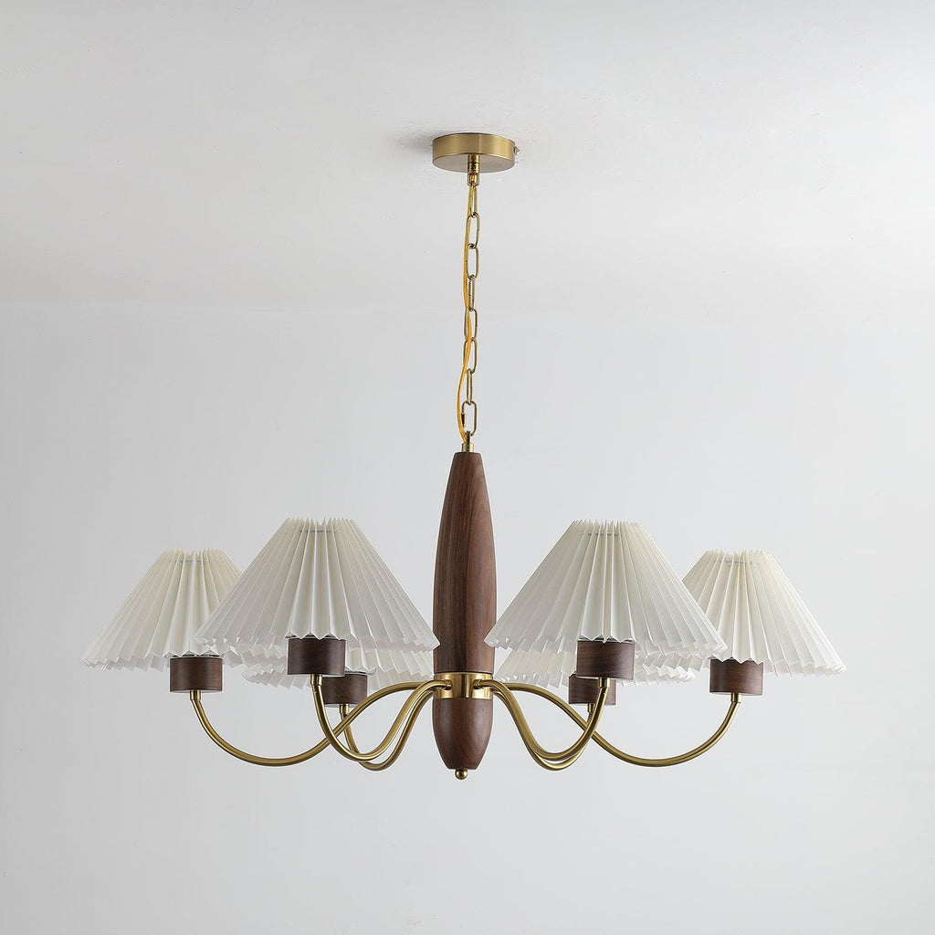 Lustra Kronleuchter – elegantes Modell aus Walnuss und Messing mit 3 Leuchtenköpfen, 60cm Durchmesser x 43cm Höhe