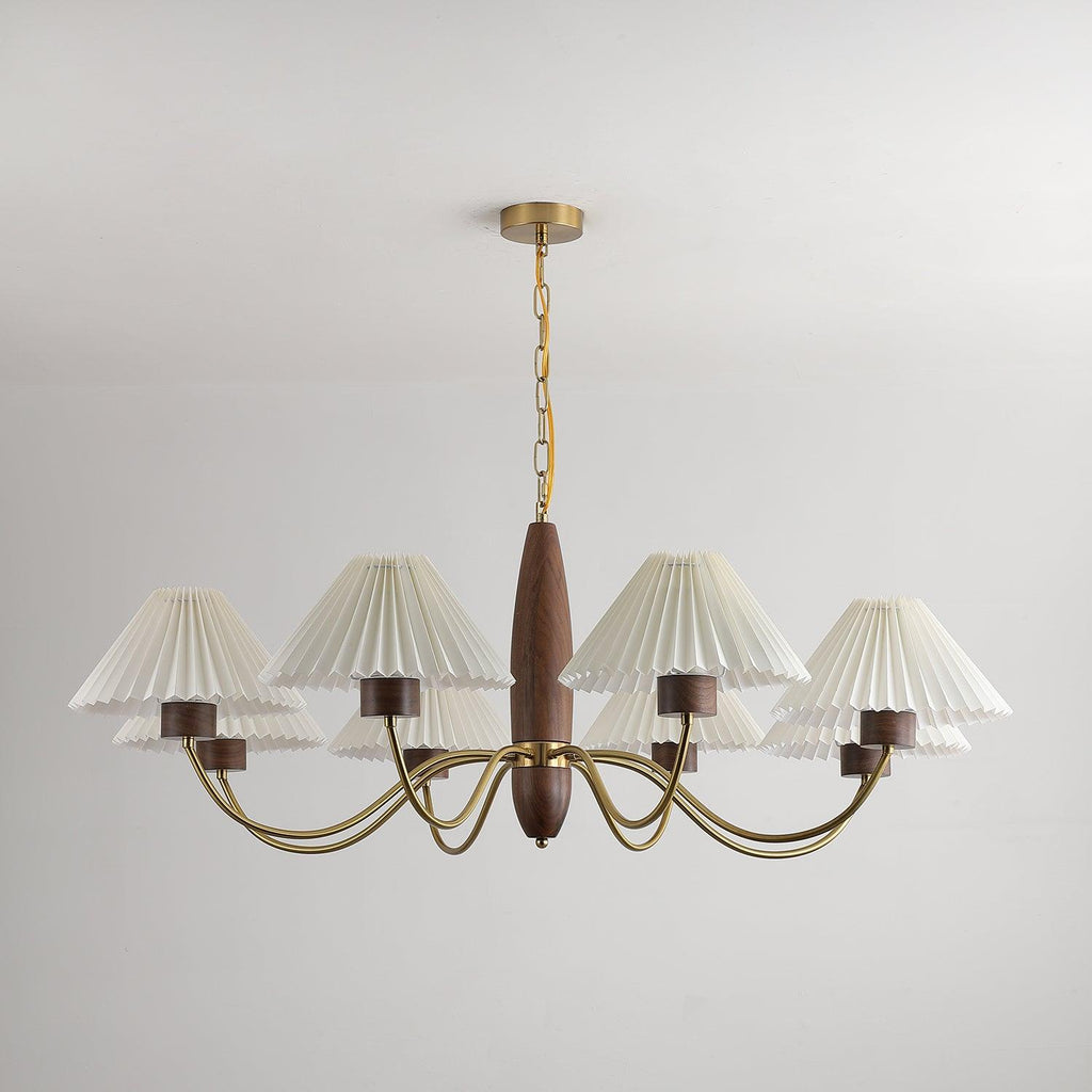 Lustra Kronleuchter – elegantes Modell aus Walnuss und Messing mit 3 Leuchtenköpfen, 60cm Durchmesser x 43cm Höhe