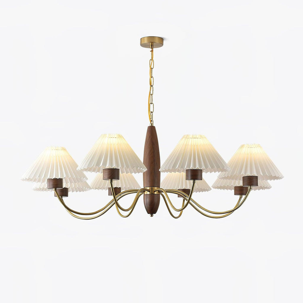Lustra Kronleuchter – elegantes Modell aus Walnuss und Messing mit 3 Leuchtenköpfen, 60cm Durchmesser x 43cm Höhe